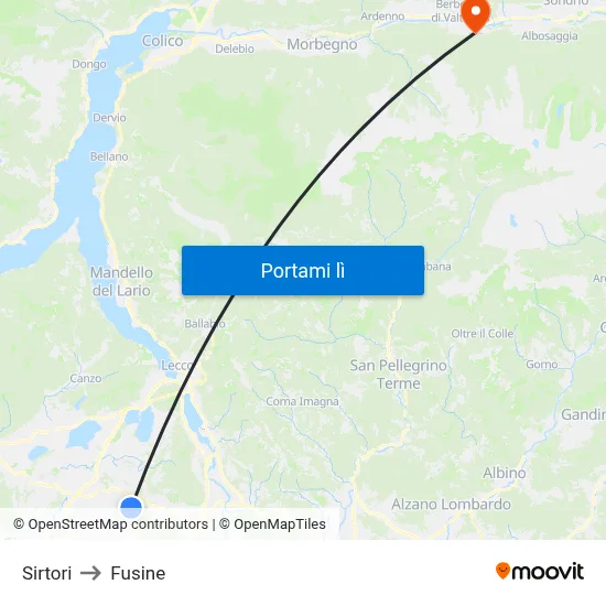 Sirtori to Fusine map