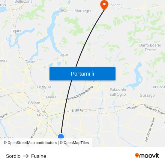 Sordio to Fusine map