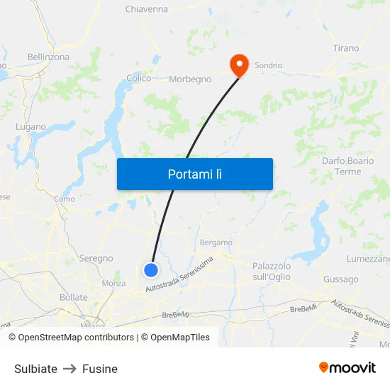 Sulbiate to Fusine map