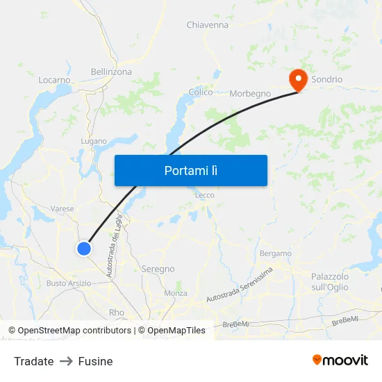 Tradate to Fusine map