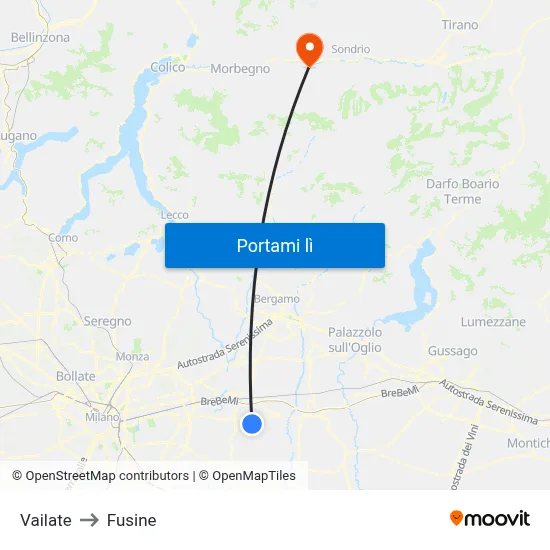 Vailate to Fusine map