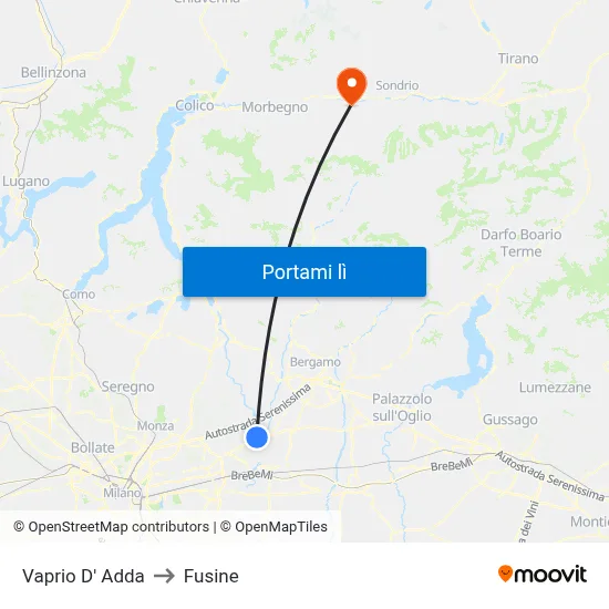 Vaprio D' Adda to Fusine map