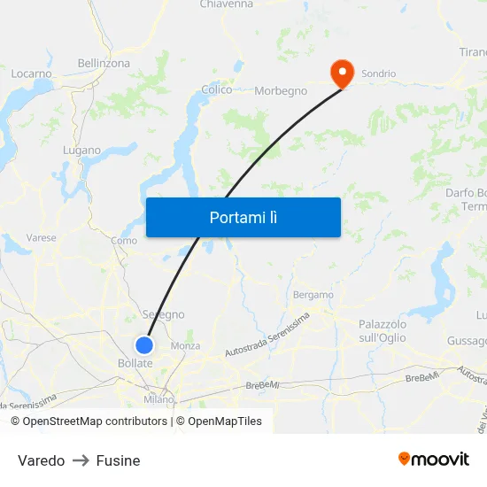 Varedo to Fusine map