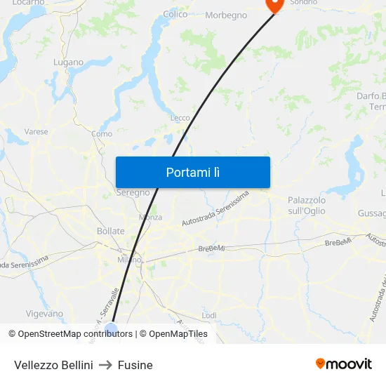 Vellezzo Bellini to Fusine map