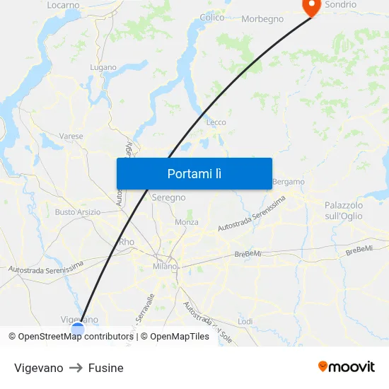 Vigevano to Fusine map