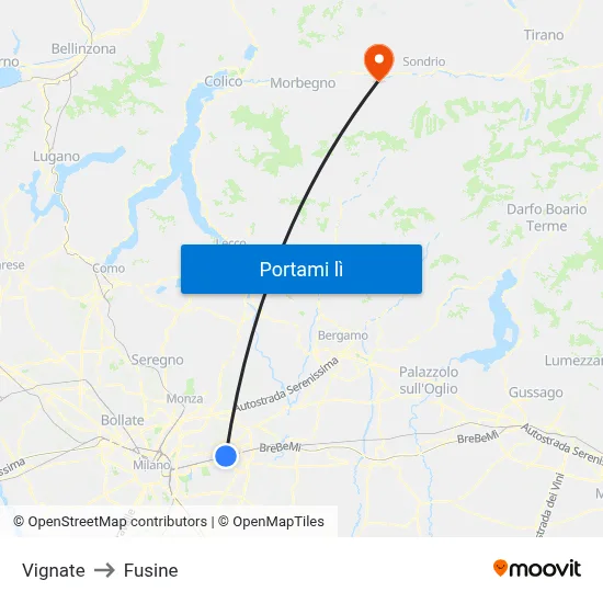 Vignate to Fusine map