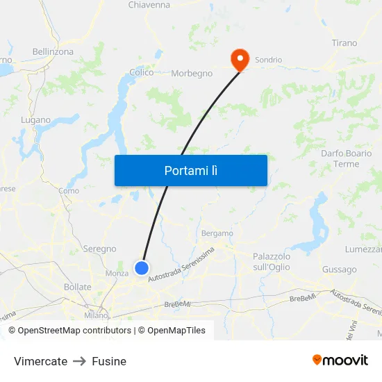 Vimercate to Fusine map