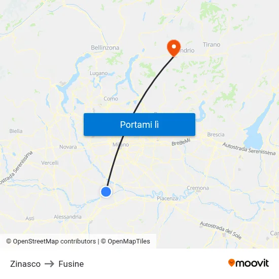 Zinasco to Fusine map