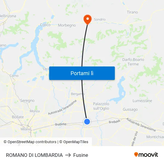 ROMANO DI LOMBARDIA to Fusine map
