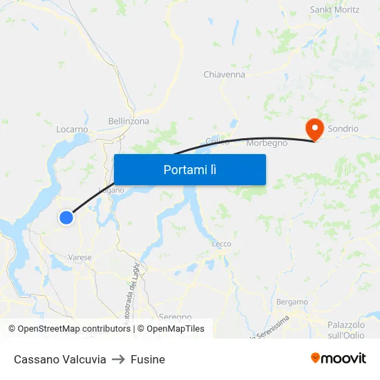 Cassano Valcuvia to Fusine map