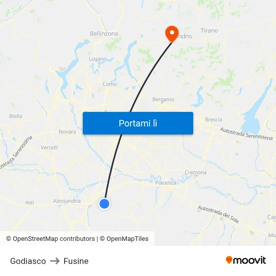 Godiasco to Fusine map