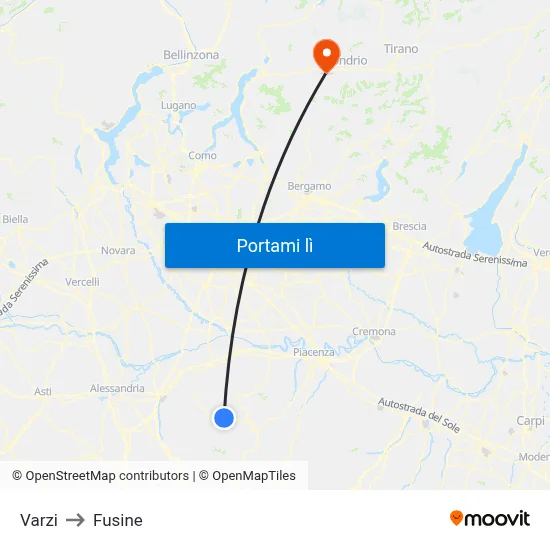Varzi to Fusine map