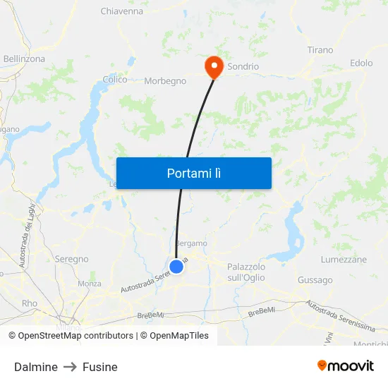 Dalmine to Fusine map