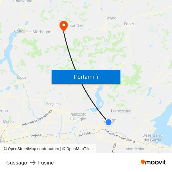 Gussago to Fusine map