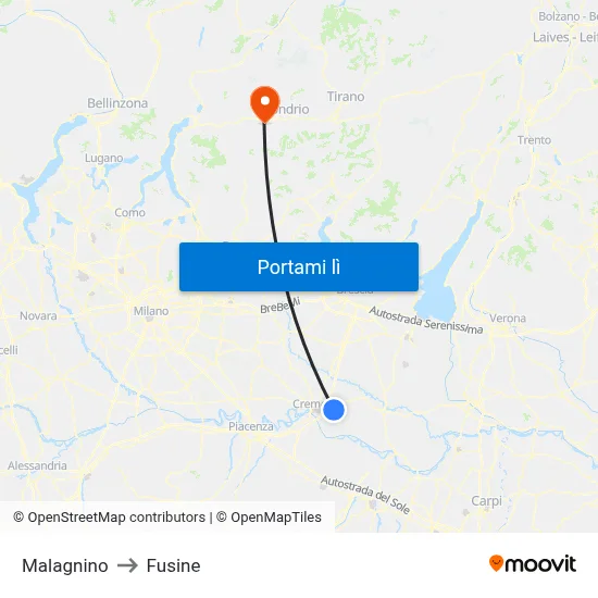 Malagnino to Fusine map