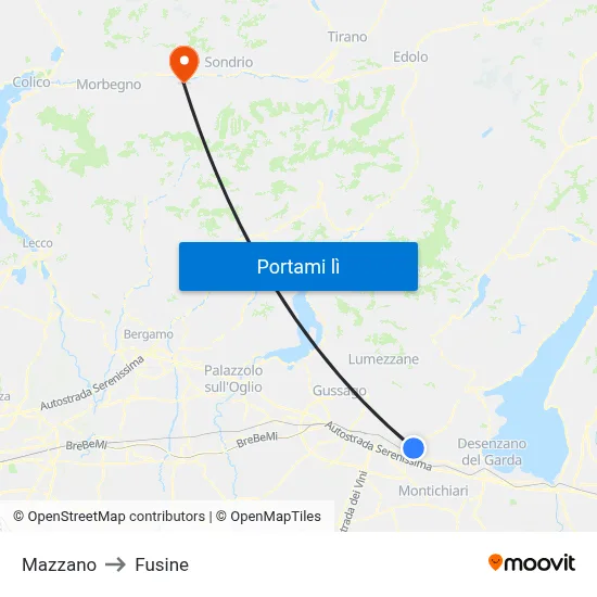 Mazzano to Fusine map