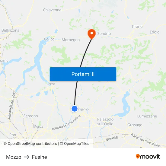 Mozzo to Fusine map