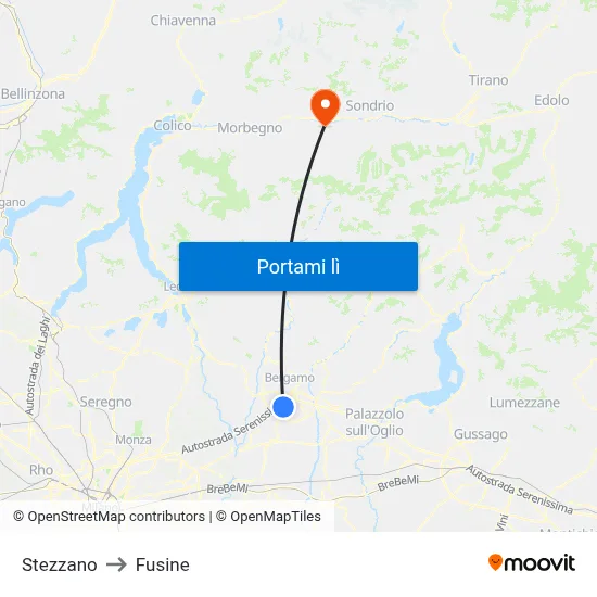 Stezzano to Fusine map