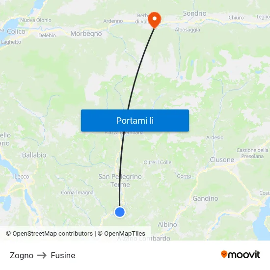 Zogno to Fusine map