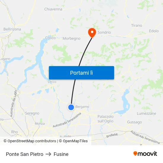 Ponte San Pietro to Fusine map