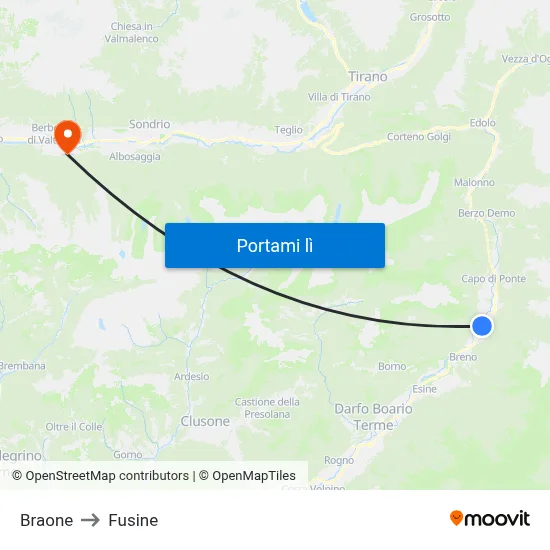 Braone to Fusine map