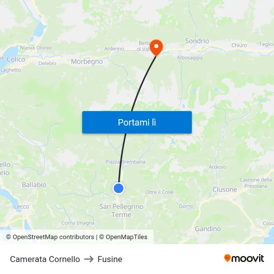 Camerata Cornello to Fusine map