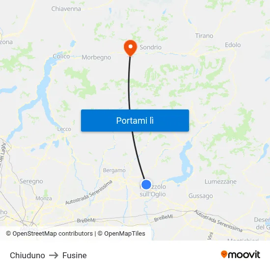 Chiuduno to Fusine map