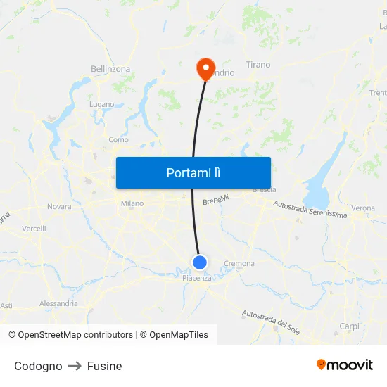 Codogno to Fusine map