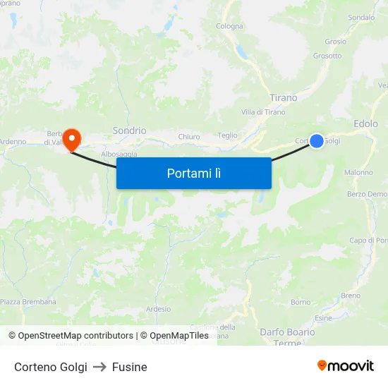 Corteno Golgi to Fusine map