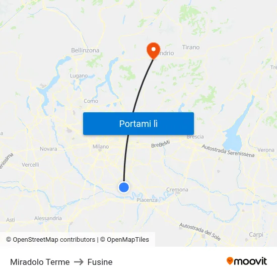 Miradolo Terme to Fusine map
