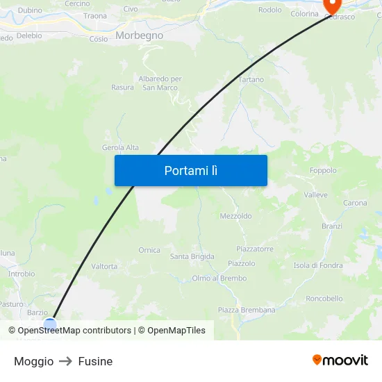 Moggio to Fusine map