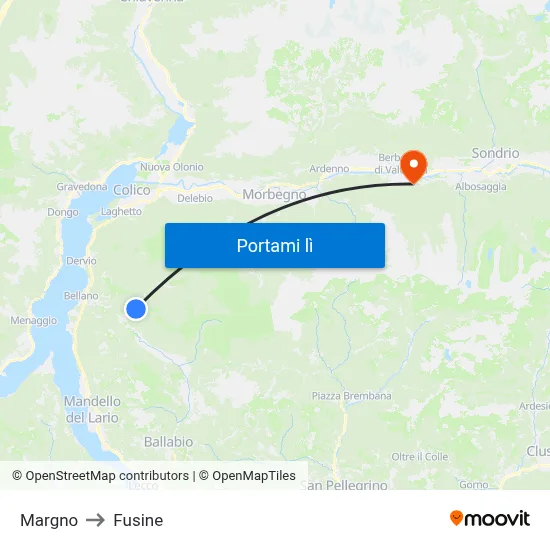 Margno to Fusine map