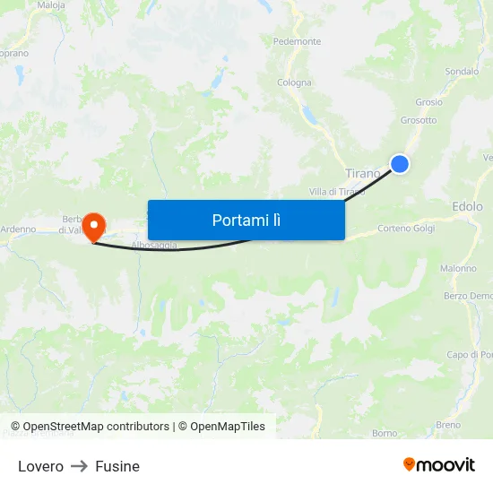 Lovero to Fusine map