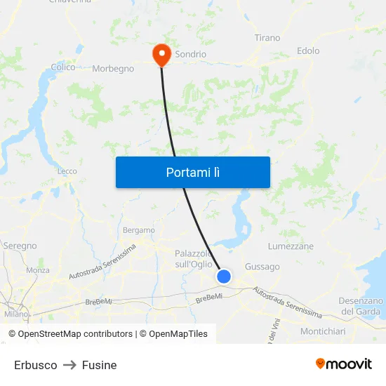 Erbusco to Fusine map