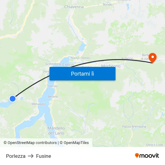 Porlezza to Fusine map