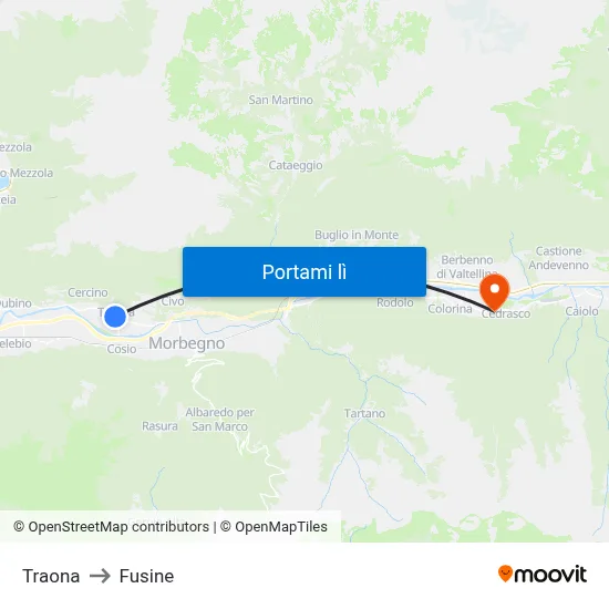 Traona to Fusine map