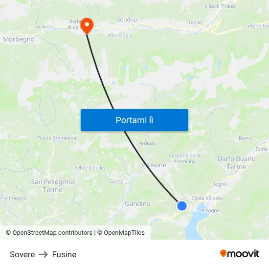 Sovere to Fusine map