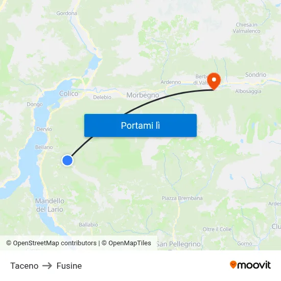 Taceno to Fusine map