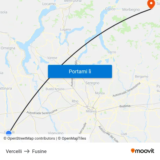 Vercelli to Fusine map