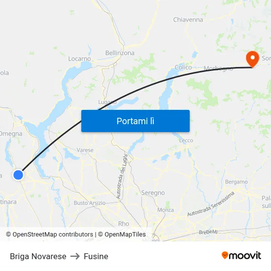 Briga Novarese to Fusine map