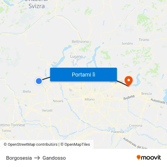 Borgosesia to Gandosso map