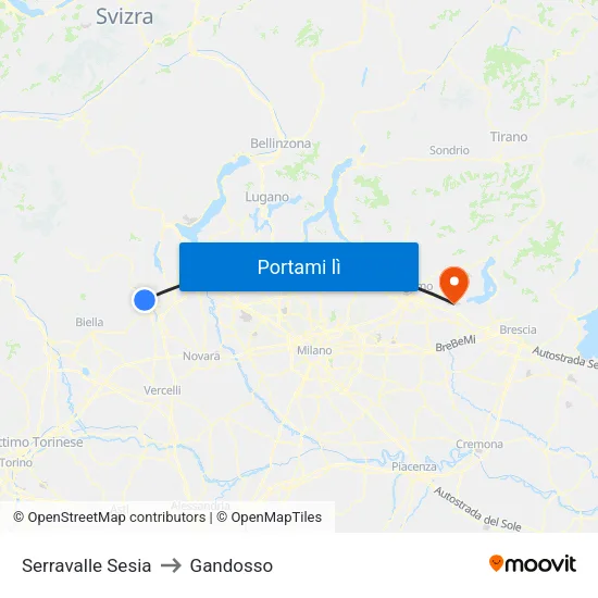 Serravalle Sesia to Gandosso map