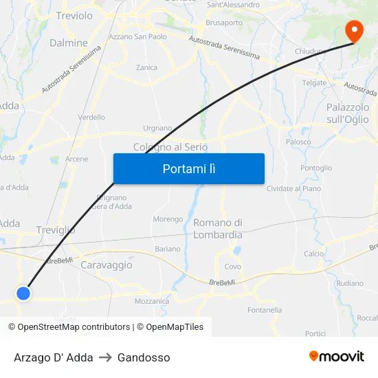 Arzago D' Adda to Gandosso map