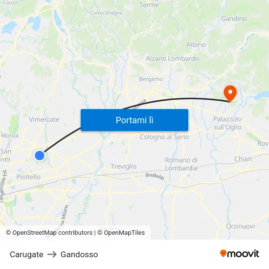 Carugate to Gandosso map