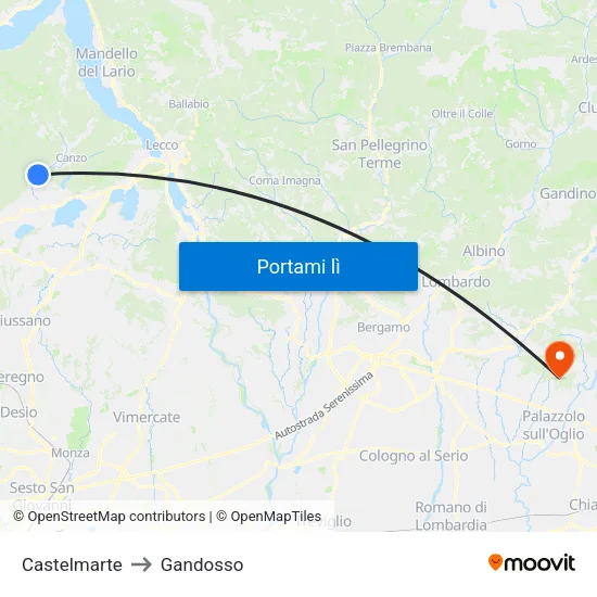 Castelmarte to Gandosso map