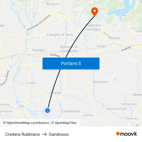 Credera Rubbiano to Gandosso map