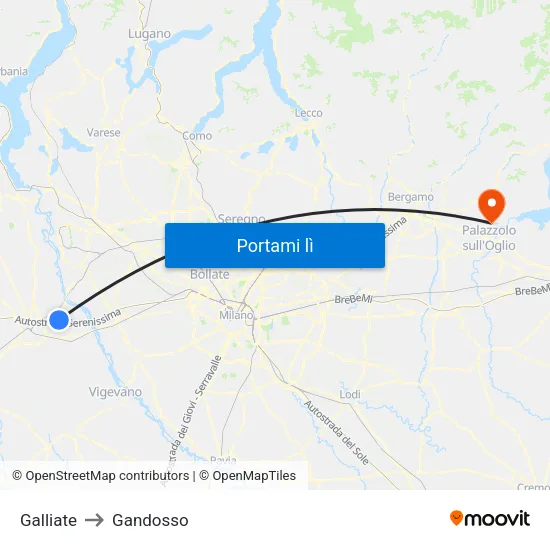 Galliate to Gandosso map