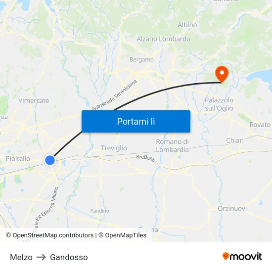 Melzo to Gandosso map