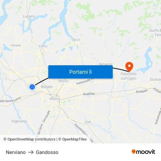 Nerviano to Gandosso map