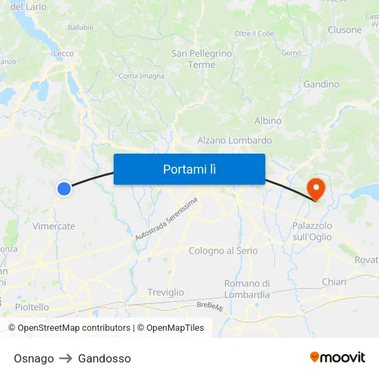 Osnago to Gandosso map
